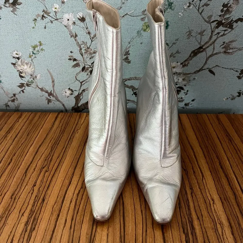 Gina London Leather Ankle Boots Silver UK 5.5 / US 7
